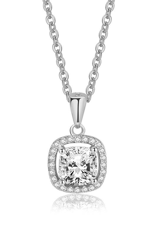 Brie Cushion Cut Moissanite Pendant in Sterling Silver With Rhodium Plating