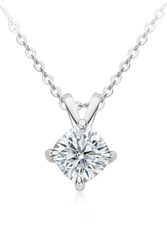 Avery Cushion Cut Moissanite Pendant in Sterling Silver With Rhodium Plating