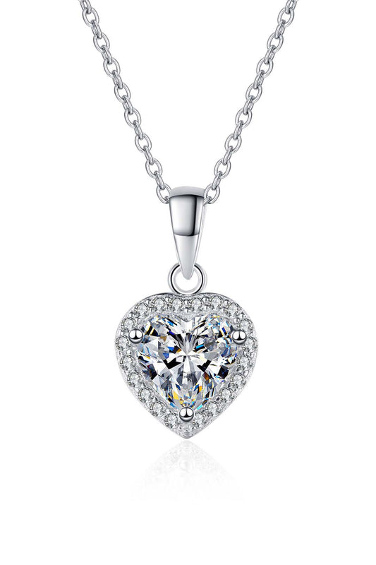 Willow Heart Cut Moissanite Pendant in Sterling Silver With Rhodium Plating