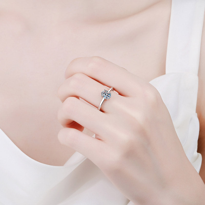 Charlotte Oval Cut Solitaire Moissanite Ring in Sterling Silver with Platinum Coating