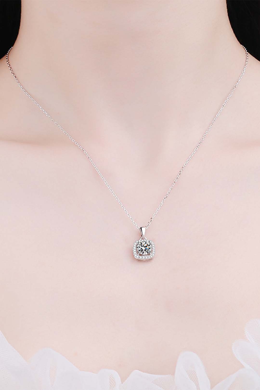 Ava Moissanite Pendant in Sterling Silver With Rhodium Plating