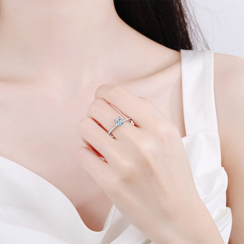 Imogen Oval Solitaire Moissanite Ring in Sterling Silver with Platinum Coating