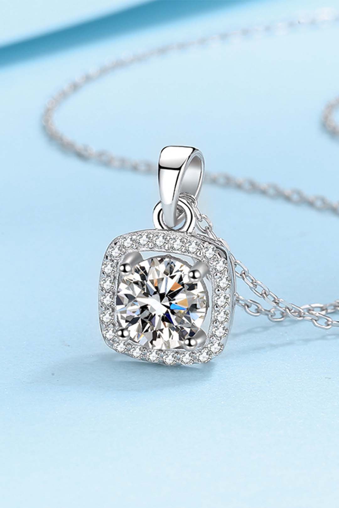 Ava Moissanite Pendant in Sterling Silver With Rhodium Plating