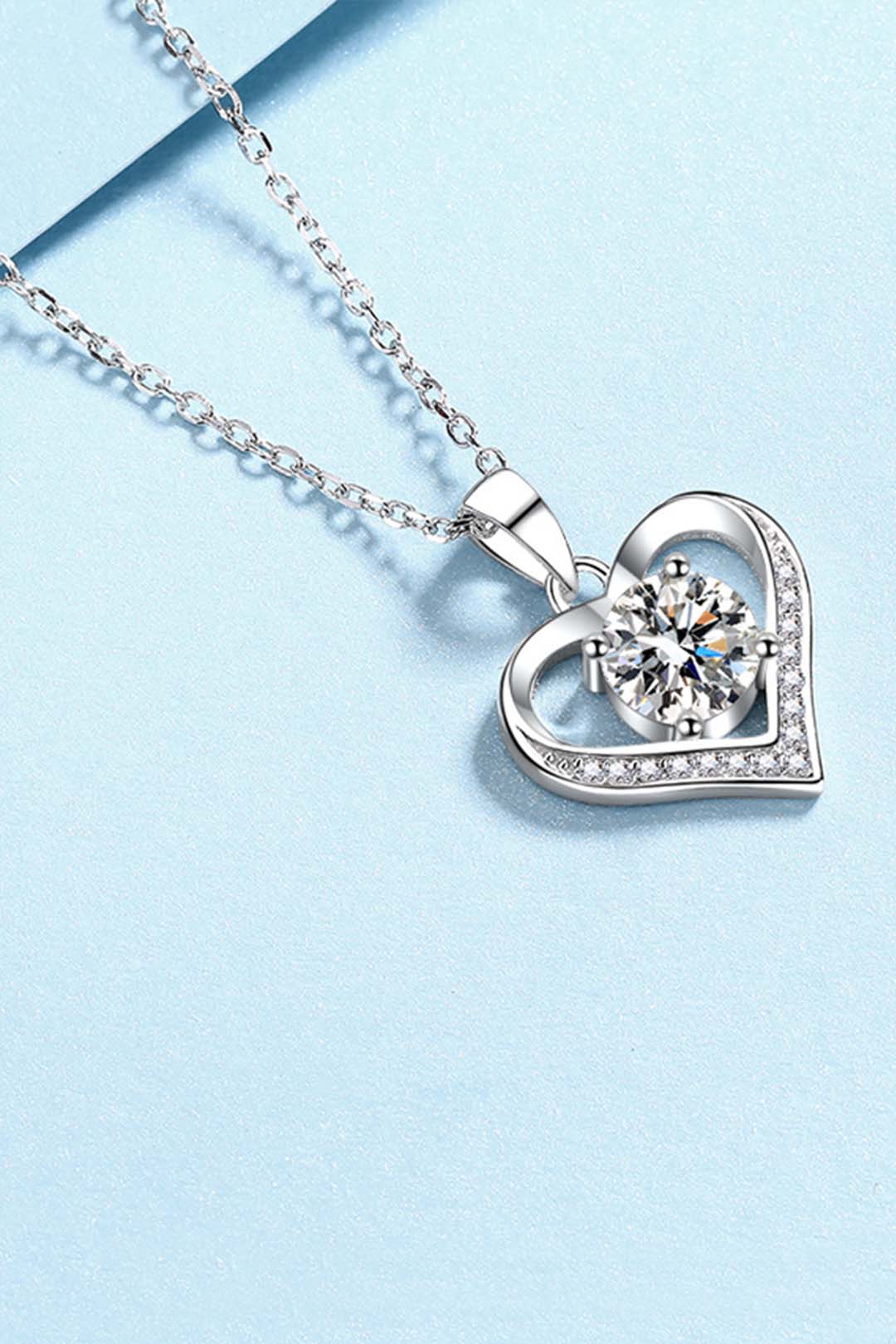 Quinn Moissanite Pendant in Sterling Silver With Rhodium Plating