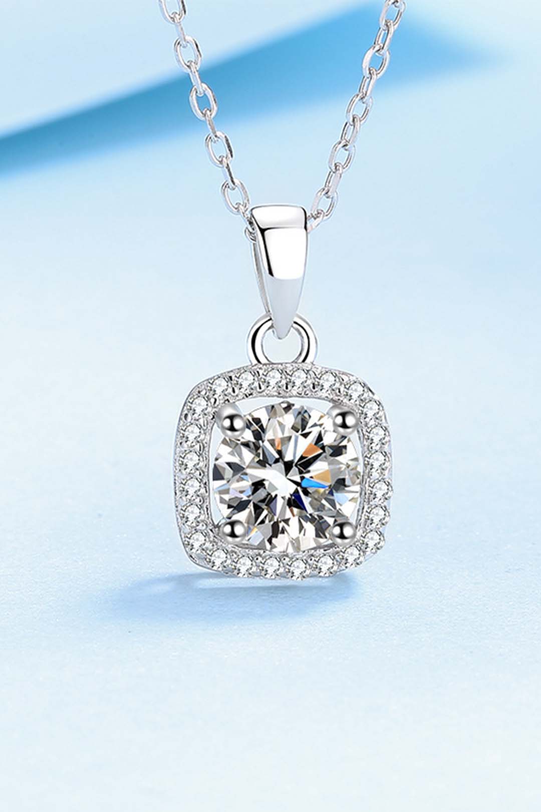 Ava Moissanite Pendant in Sterling Silver With Rhodium Plating