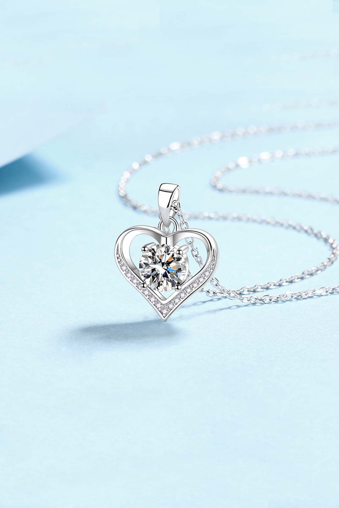 Quinn Moissanite Pendant in Sterling Silver With Rhodium Plating