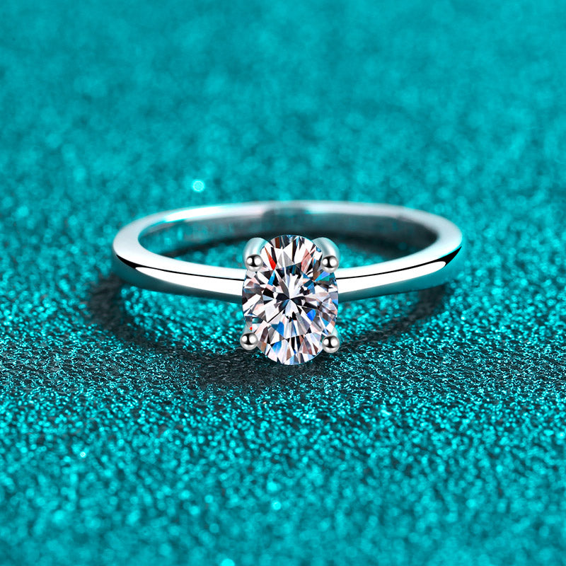 Charlotte Oval Cut Solitaire Moissanite Ring in Sterling Silver with Platinum Coating