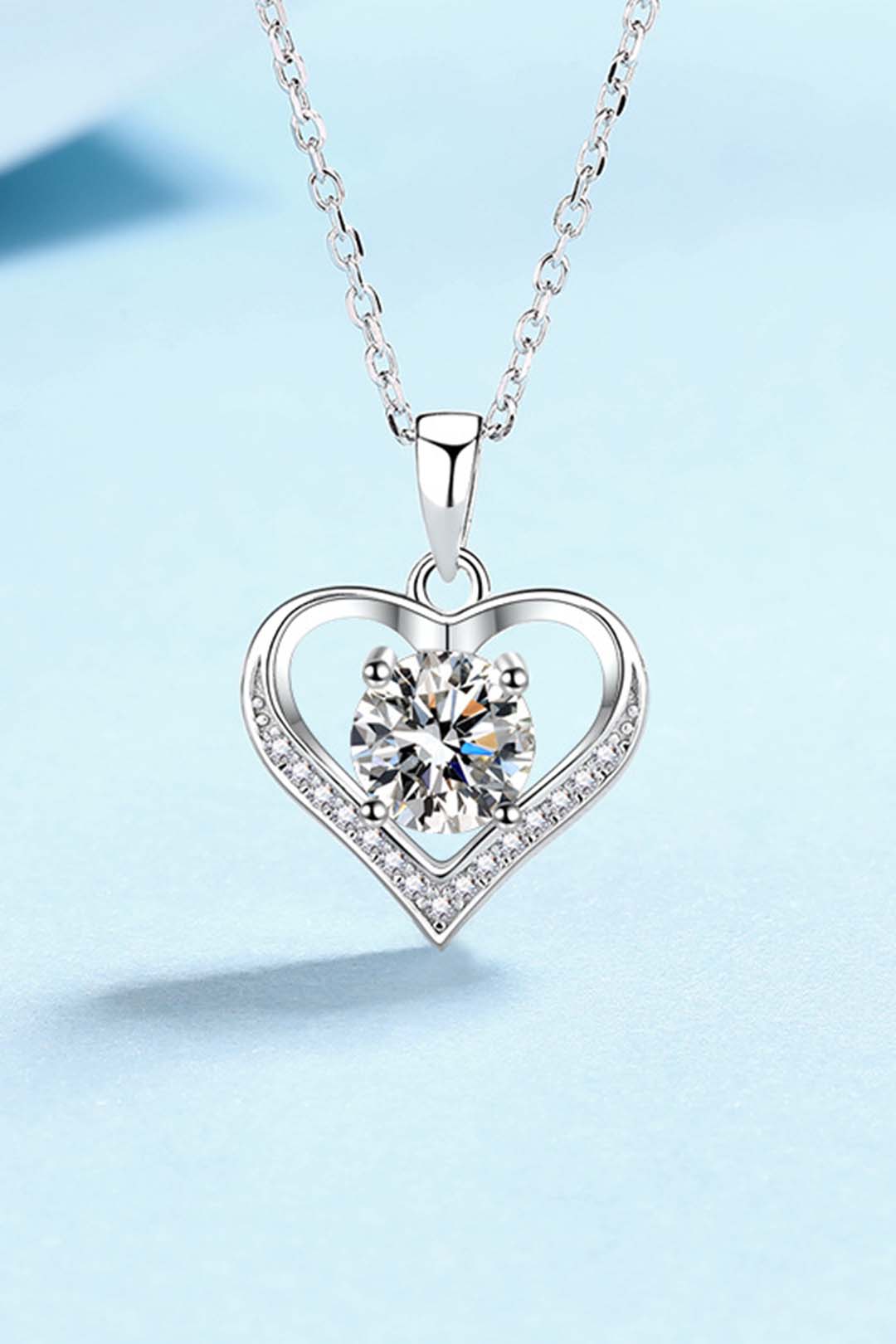 Quinn Moissanite Pendant in Sterling Silver With Rhodium Plating