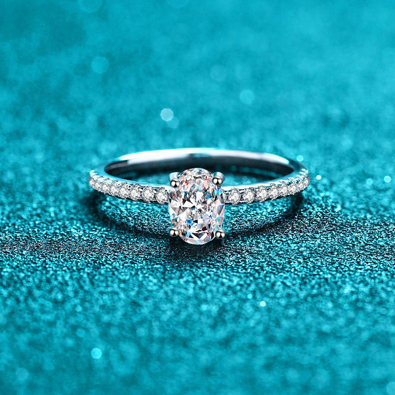 Imogen Oval Solitaire Moissanite Ring in Sterling Silver with Platinum Coating