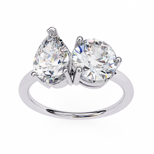 Pear and Round solitaire toi et moi ring