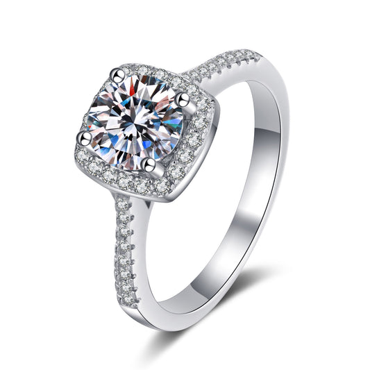 Beatrice Solitaire Moissanite Ring in Sterling Silver with Platinum Coating