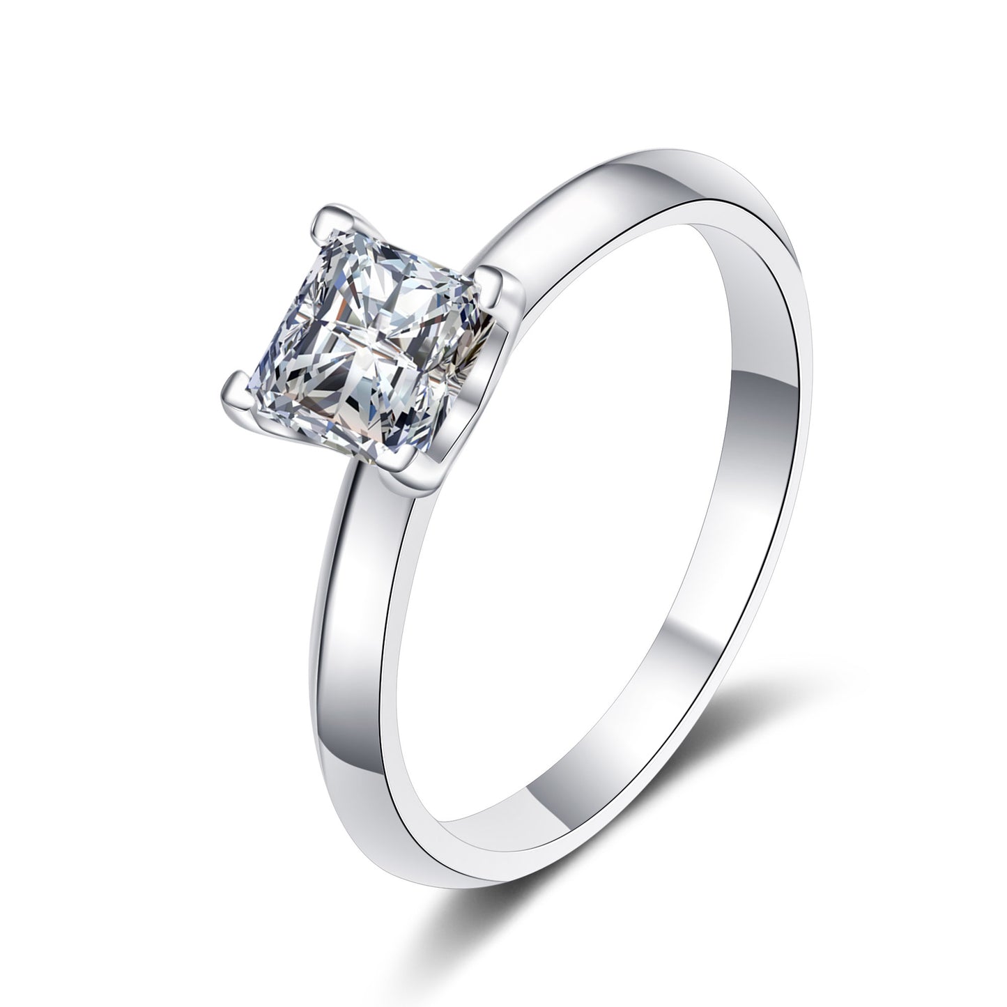 Rosalind Princess Cut Solitaire Moissanite Ring in Sterling Silver with Platinum Coating