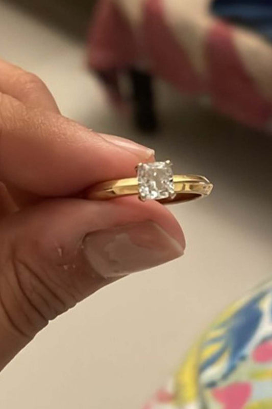 Customised 2 Carat Cushion Cut Solitaire Moissanite Ring in Sterling Silver with 18kt Gold Coating