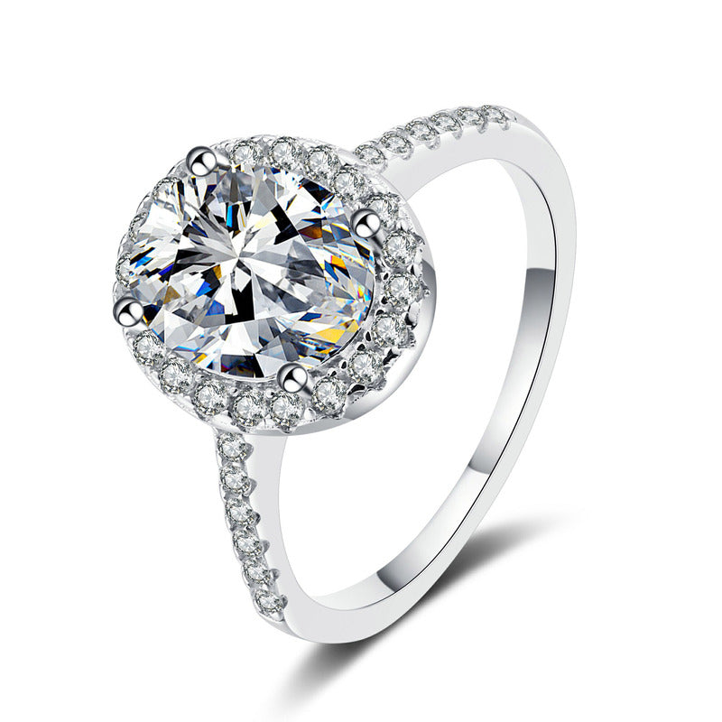Harriet Oval Cut Solitaire Moissanite Ring in Sterling Silver with Platinum Coating