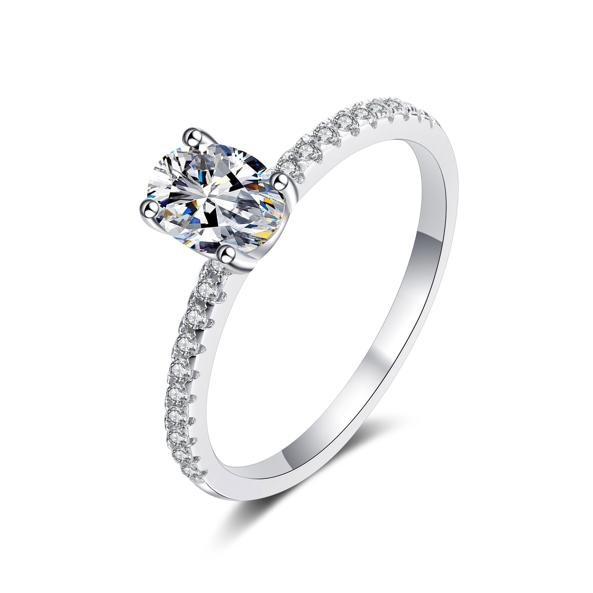 Imogen Oval Solitaire Moissanite Ring in Sterling Silver with Platinum Coating