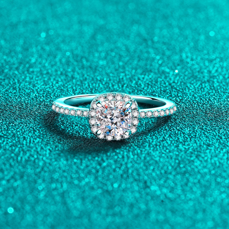 Cordelia Cushion Cut Solitaire Moissanite Ring in Sterling Silver with Platinum Coating