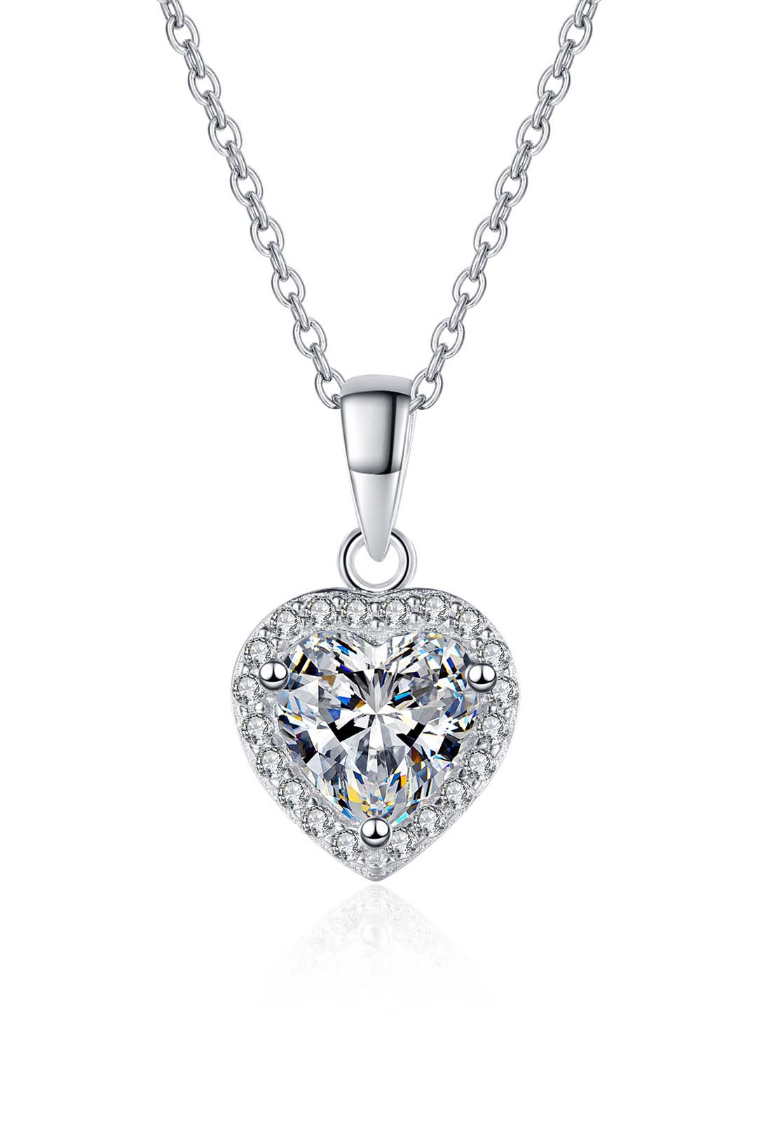 Willow Heart Cut Moissanite Pendant in Sterling Silver With Rhodium Plating