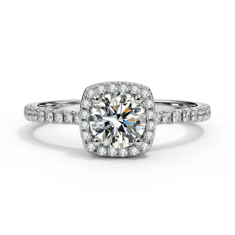 Beatrice Solitaire Moissanite Ring in Sterling Silver with Platinum Coating