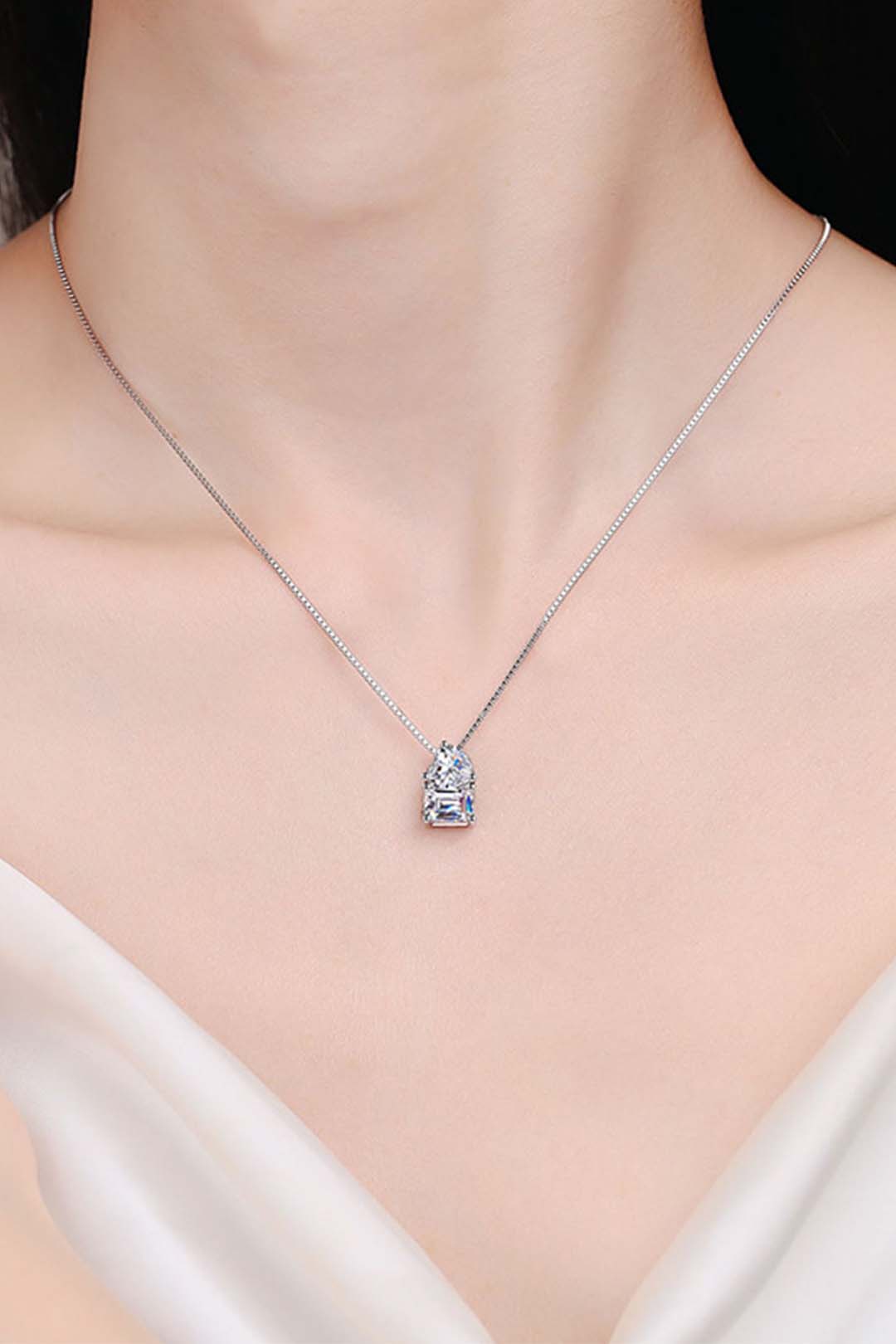 Evelyn Moissanite Pendant in Sterling Silver With Rhodium Plating