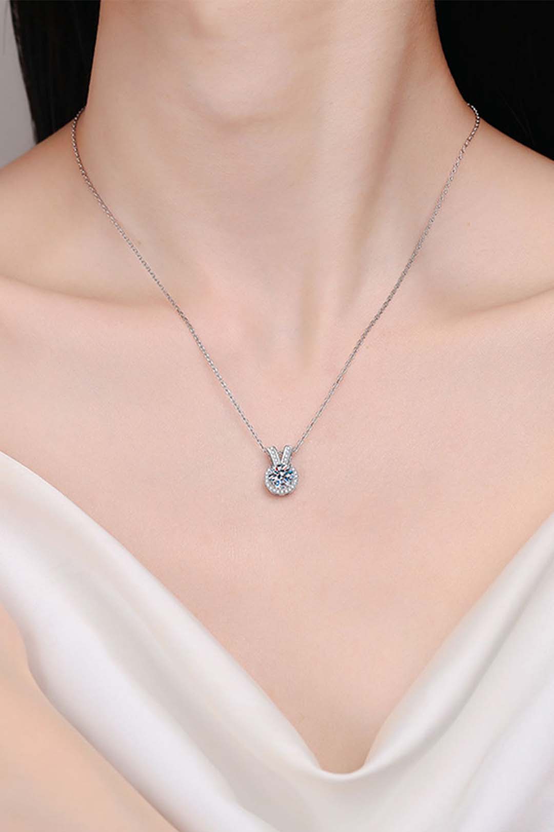 Clara Moissanite Pendant in Sterling Silver With Rhodium Plating
