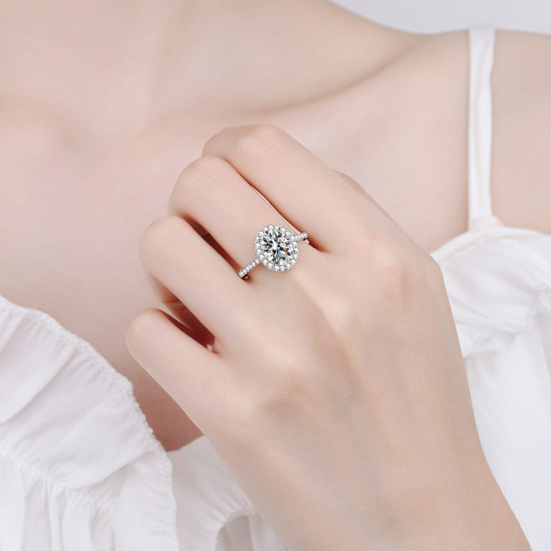 Harriet Oval Cut Solitaire Moissanite Ring in Sterling Silver with Platinum Coating