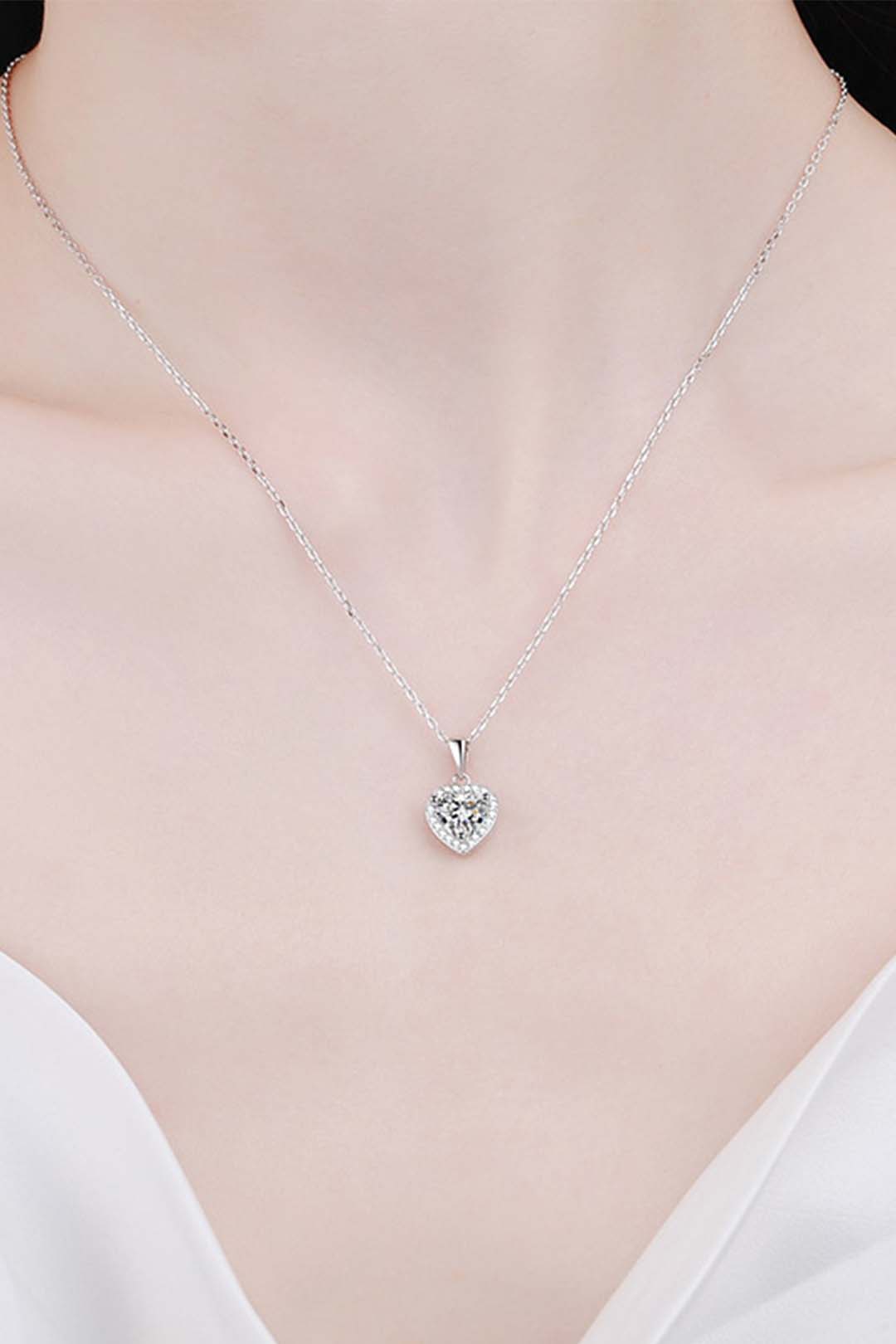 Willow Heart Cut Moissanite Pendant in Sterling Silver With Rhodium Plating