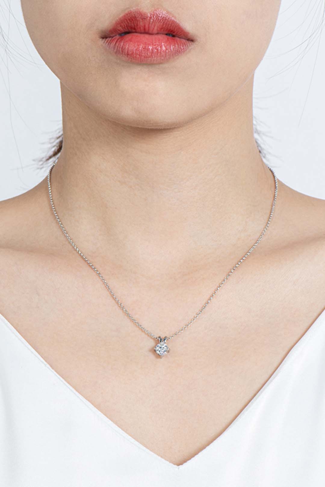 Avery Cushion Cut Moissanite Pendant in Sterling Silver With Rhodium Plating