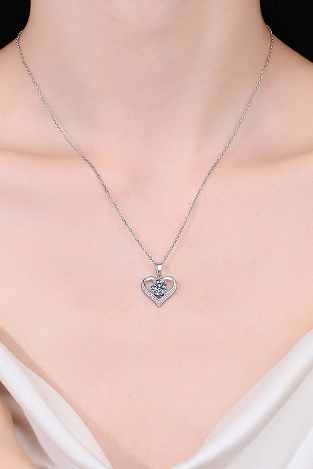 Quinn Moissanite Pendant in Sterling Silver With Rhodium Plating