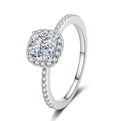 Cordelia Cushion Cut Solitaire Moissanite Ring in Sterling Silver with Platinum Coating
