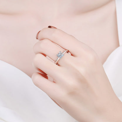 Rosalind Princess Cut Solitaire Moissanite Ring in Sterling Silver with Platinum Coating