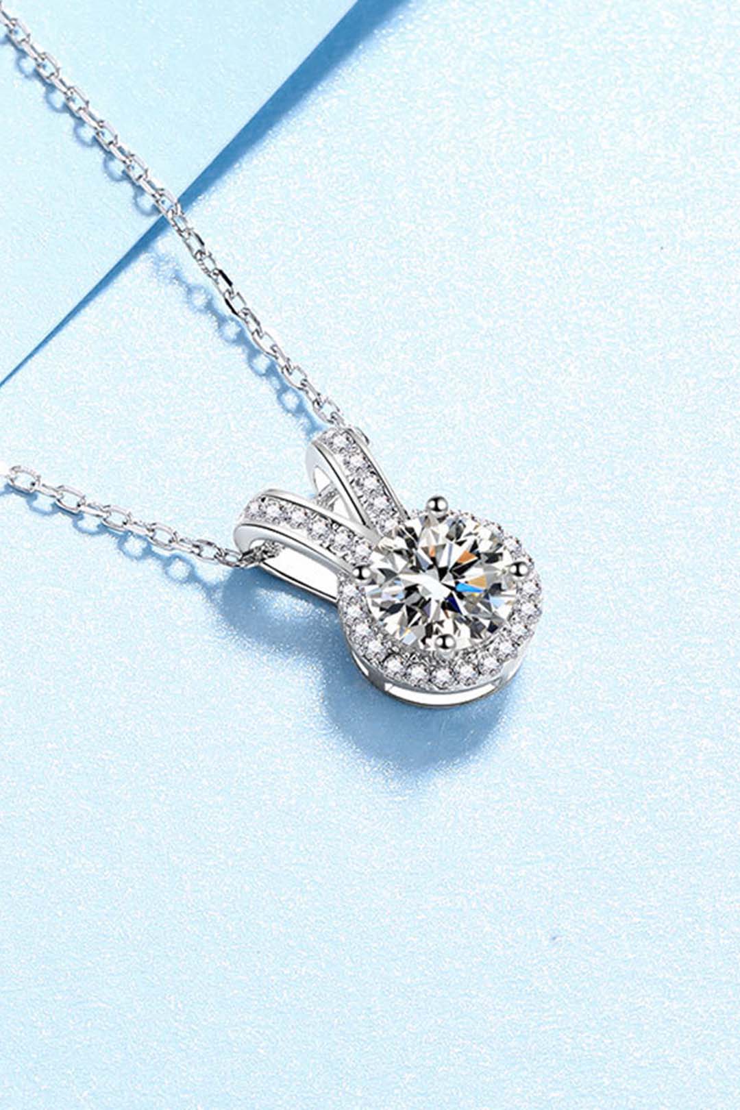 Clara Moissanite Pendant in Sterling Silver With Rhodium Plating