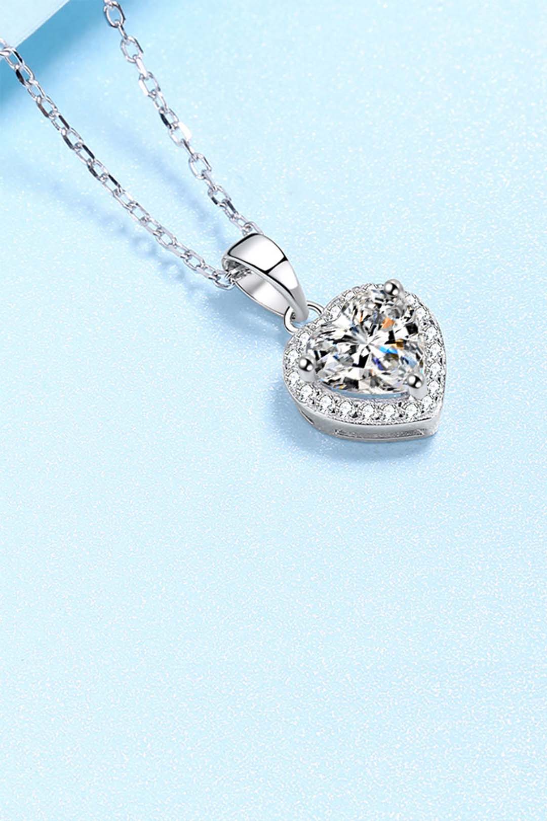 Willow Heart Cut Moissanite Pendant in Sterling Silver With Rhodium Plating
