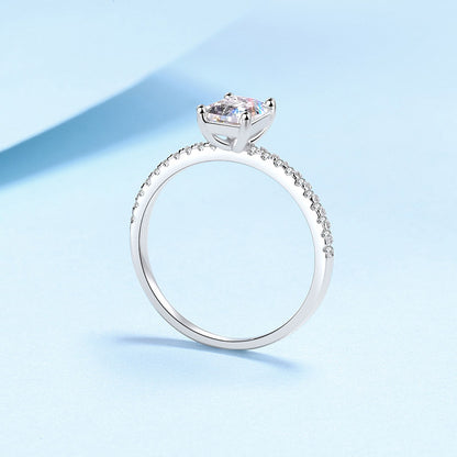 Seraphina Emerald Cut Solitaire Moissanite Ring in Sterling Silver with Platinum Coating