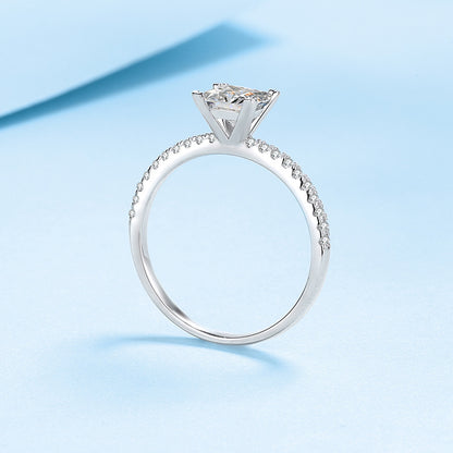 Evangeline Princess Cut Solitaire Moissanite Ring in Sterling Silver with Platinum Coating