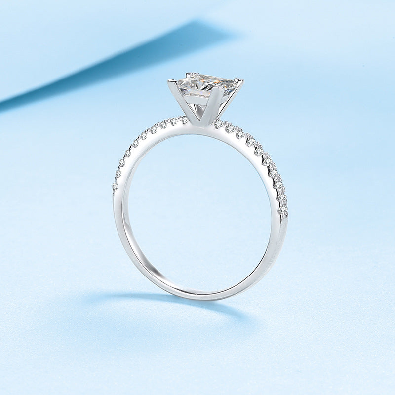 Evangeline Princess Cut Solitaire Moissanite Ring in Sterling Silver with Platinum Coating