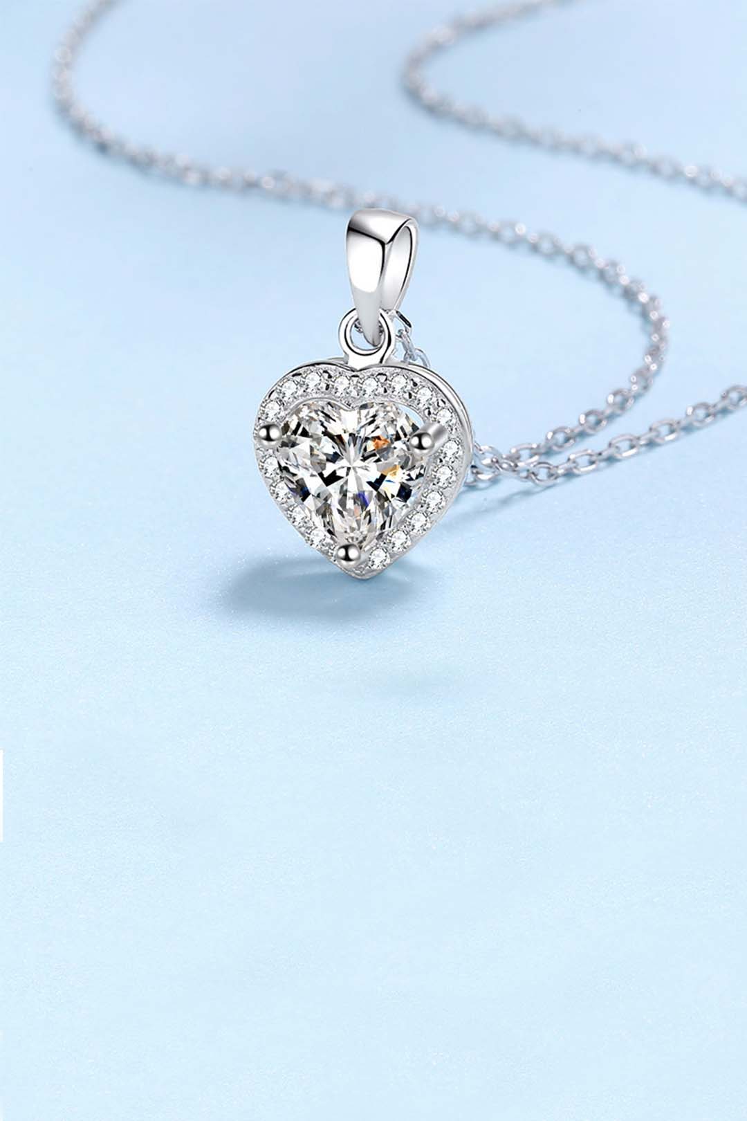Willow Heart Cut Moissanite Pendant in Sterling Silver With Rhodium Plating