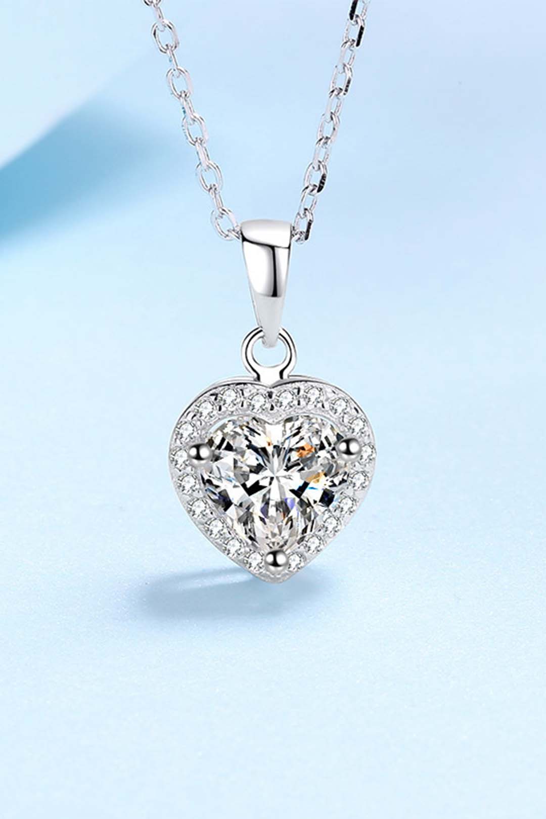 Willow Heart Cut Moissanite Pendant in Sterling Silver With Rhodium Plating