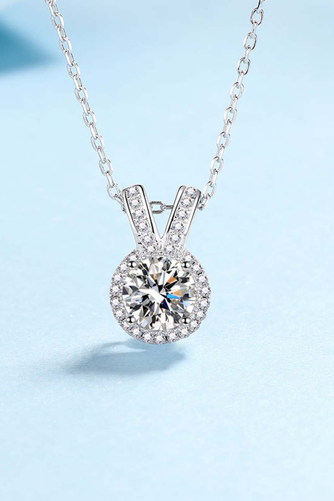 Clara Moissanite Pendant in Sterling Silver With Rhodium Plating