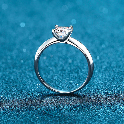 Rosalind Princess Cut Solitaire Moissanite Ring in Sterling Silver with Platinum Coating