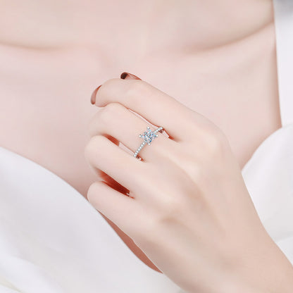 Evangeline Princess Cut Solitaire Moissanite Ring in Sterling Silver with Platinum Coating