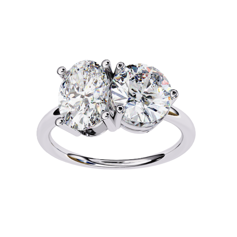 Oval and Round solitaire toi et moi ring