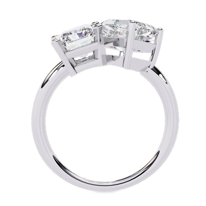 Emerald and Radiant solitaire toi et moi ring