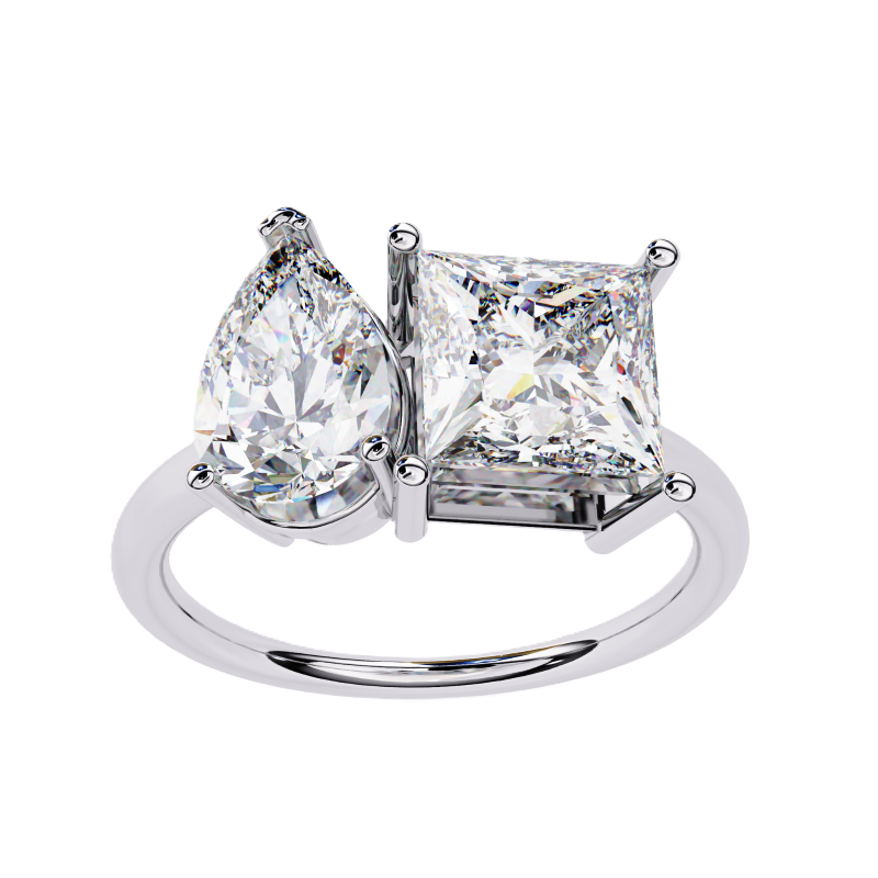 Pear and Princess solitaire toi et moi ring