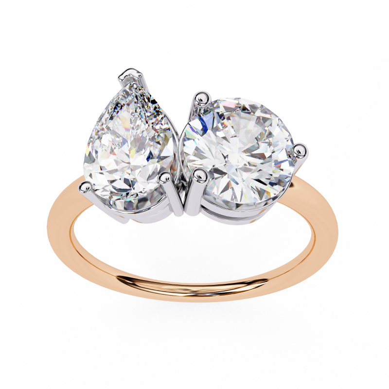 Pear and Round solitaire toi et moi ring
