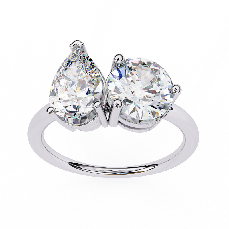 Pear and Round solitaire toi et moi ring