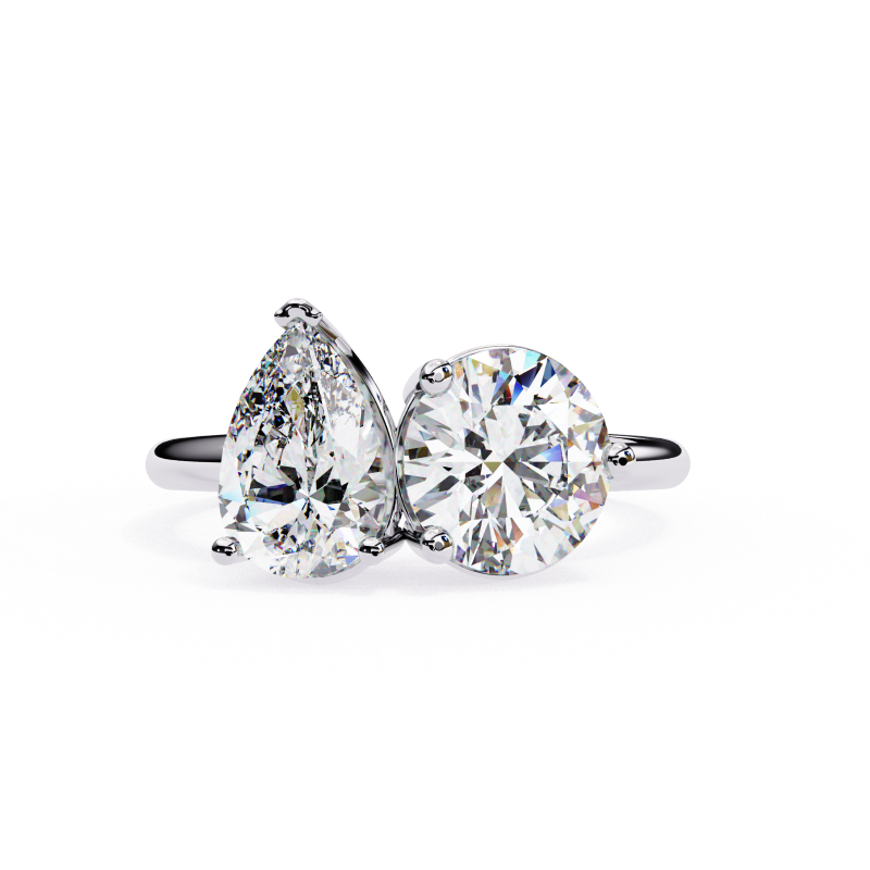 Pear and Round solitaire toi et moi ring