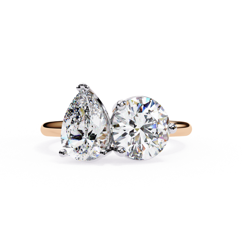 Pear and Round solitaire toi et moi ring