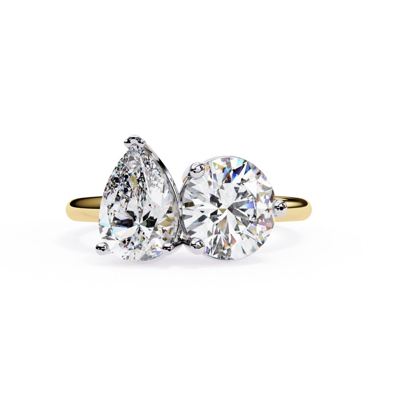Pear and Round solitaire toi et moi ring