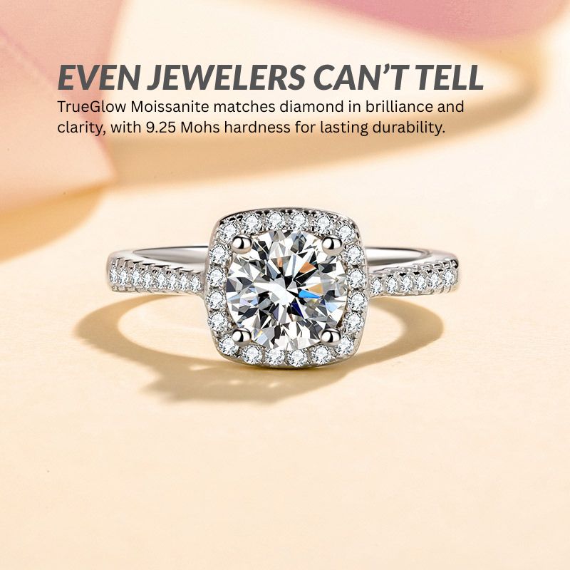 Beatrice Solitaire Moissanite Ring in Sterling Silver with Platinum Coating