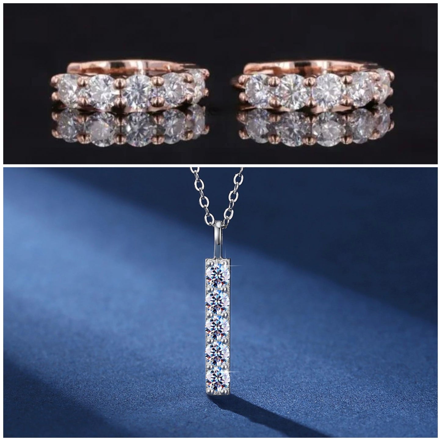 Customised Moissanite earring and Pendant set in Sterling Silver with Platinum plating